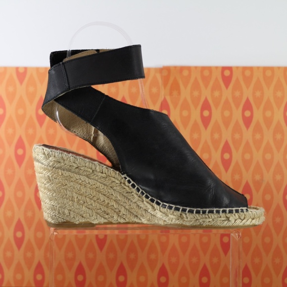 Carmen Saiz Black Leather Peep-toe Espadrilles - Picture 4 of 14